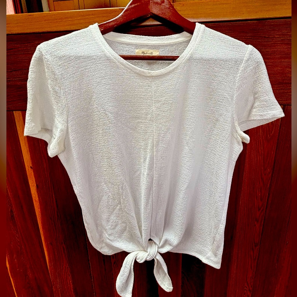 Madewell White Short Sleeve Tie-Front Tee